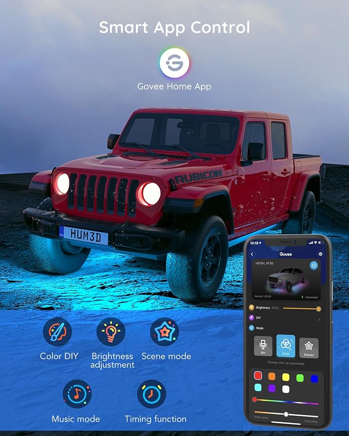Govee Car LED Lights Bundle with Govee Underglow Car Lights, App Control, 2 Music Modes LED Lights for Cars, SUVs, Trucks, DC 12-24V