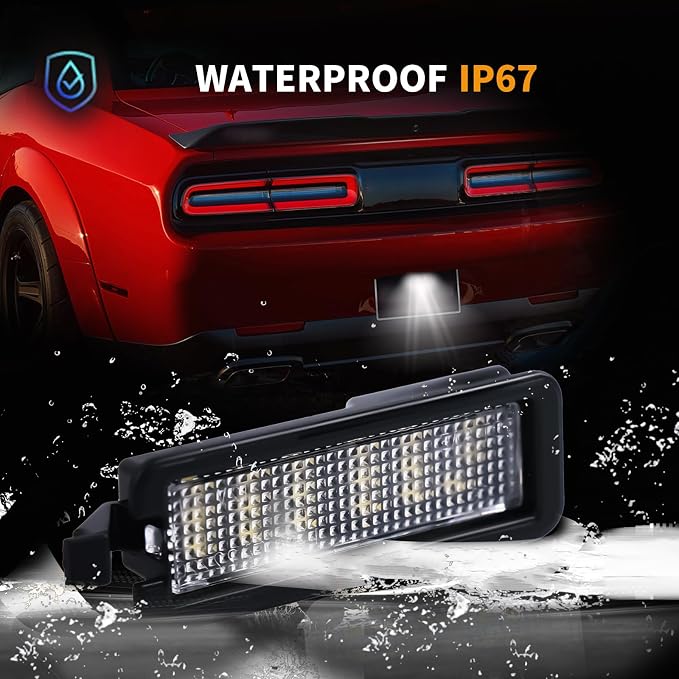 LED License Plate Light For 2015-2022 Dodge Charger Challenger Chrysler 300 Pacifica Jeep Compass Tag Lamp Assembly, 6000K White 1PCS