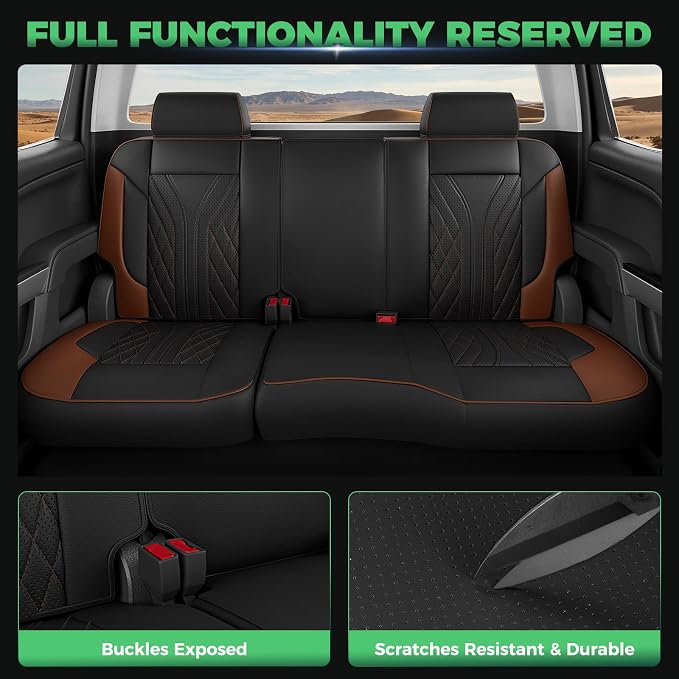 Truck Leather Seat Covers for Chevy Silverado Gmc Sierra 2014-2019 | Crew Cab 1500/2500/3500HD, Bucket Seat, NO Rear Seatback Storage, Scratch-resistant, Easy-clean, Pickup Protector, Full Set