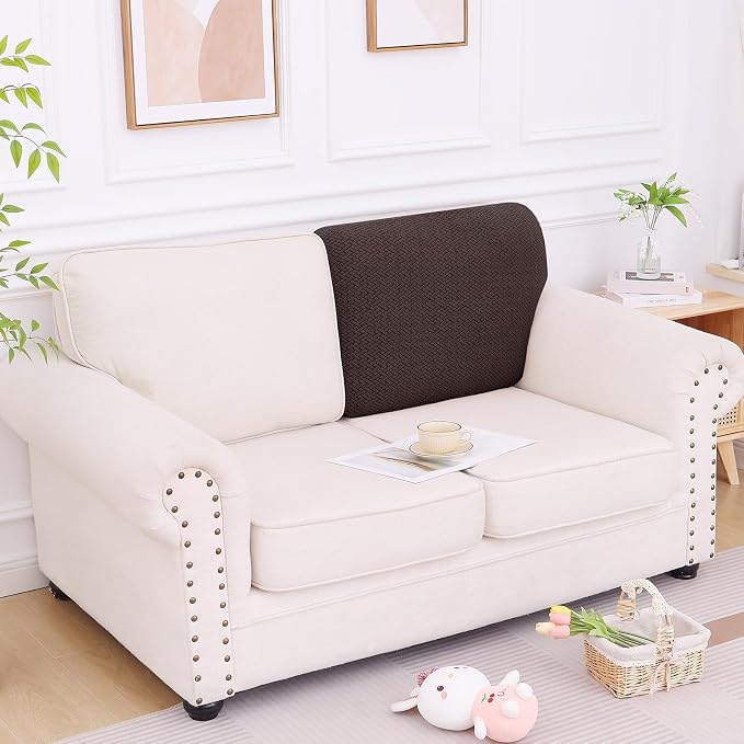 Smiry Waterproof Couch Cushion Covers, Stretch Jacquard Thick Sofa Cushion Covers, Washable Seat Slipcover Elastic Furniture Protector for Pets, Kid (Back Cover L, Chocolate)