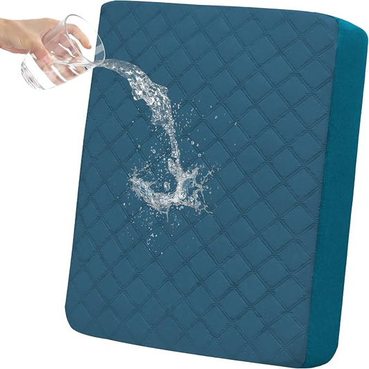 Easy-Going Waterproof Oversized Chair Cushion Covers, Non-Slip Leakproof Sofa Seat Cushion Slipcovers, Quilted and Stretch Furniture Protector (1-Piece Oversized Chair Cushion, Peacock Blue)