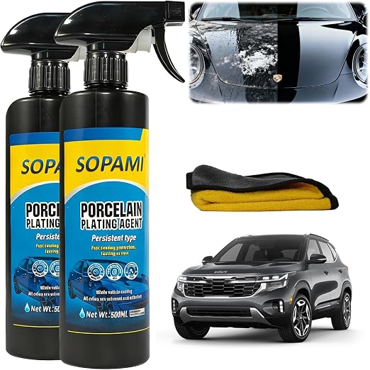 SOPAMI Ceramic Coating Spray (2 Pack), Hydrophobic Car Wax for High Gloss Paint Protection, Water Beading Sealant and Quick Detailer for Paint, Glass, Plastic and Metal