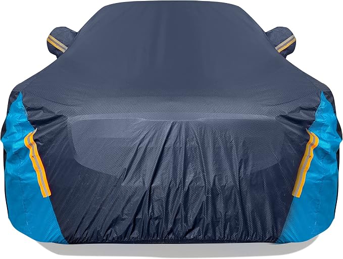 Car Cover Waterproof All Weather for Automobiles, 6 Layers Outdoor Full Exterior Cover Rain Sun UV Snowproof Protection with Zipper Cotton, Mirror Pocket for Sedan (173-183 inch)
