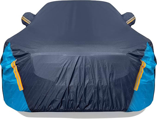 Car Cover Waterproof All Weather for Automobiles, 6 Layers Outdoor Full Exterior Cover Rain Sun UV Snowproof Protection with Zipper Cotton, Mirror Pocket for Sedan (196-210 inch)