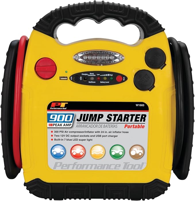 Performance Tool W1665 900 Amp Jump Starter, Inflator, Portable Power Unit