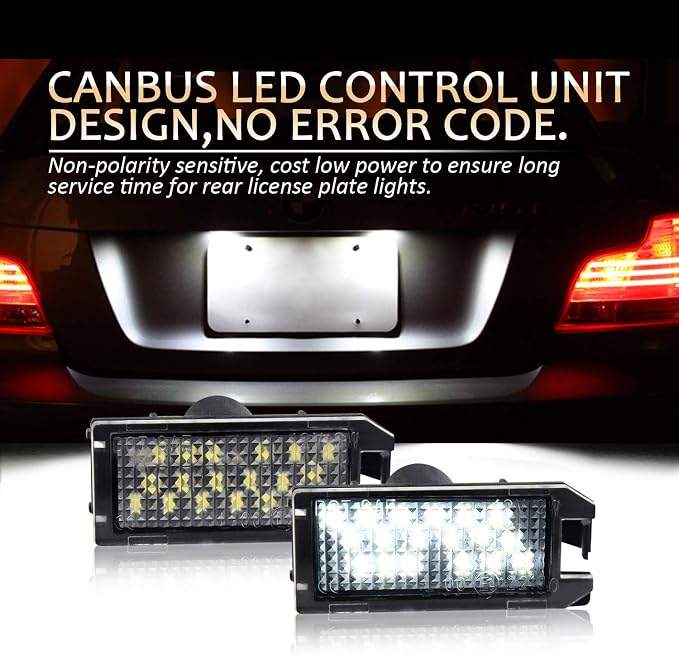 D-Lumina LED License Plate Light Tag Lamp Assembly Compatible with 2013-2019 FIAT 500, Maserati Levante ＆ Dodge Viper, Je-ep Grand Cherokee Compass Patriot, Powered by 18-SMD White 6000K Pack of 2