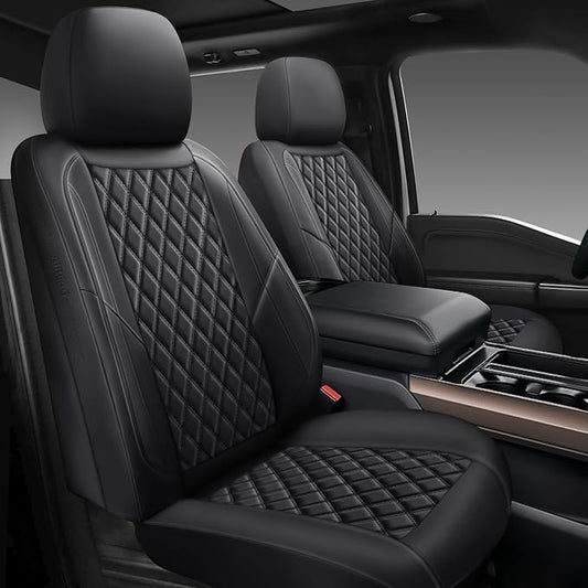 Premium Leather Car Seat Covers Full Set,Universal Fit for Cars,Trucks&SUVs,Waterproof Car Seat Cushion,Full Coverage Car Seat Protector with 5 Seats,Black