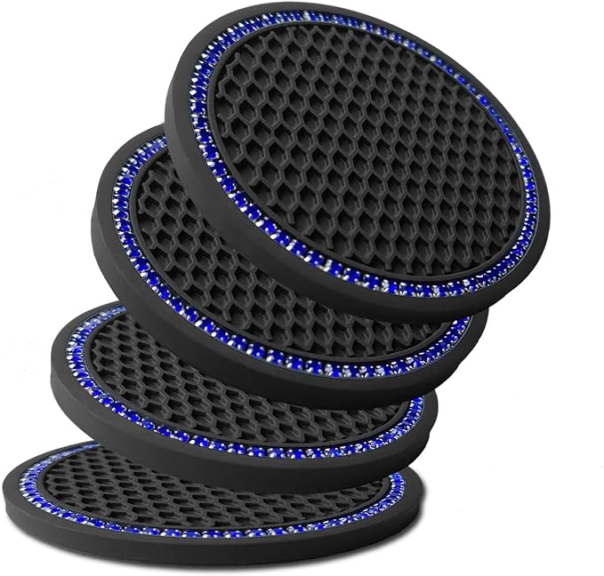 Car Cup Holder Coaster 4 Pack - Non Slip & Shockproof,Flexible PVC Rubber Insert for Car/Truck/SUV/Van (2.75"x0.2") Universal Fit Auto Cup Holders Accessories (Diamond Cup Coaster Blue)