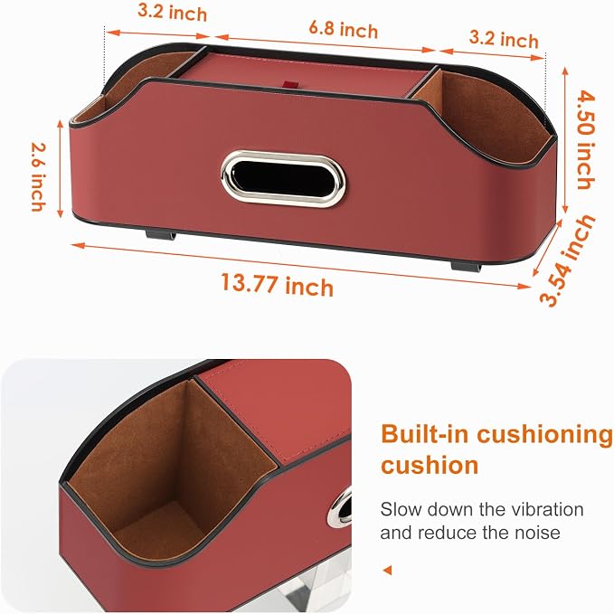 Car Rear Backseat Extra Multifunctional Drink Cup Holder Organizers with Tissue Storage Box Organizer & Hooks for Car Seat Back. Red