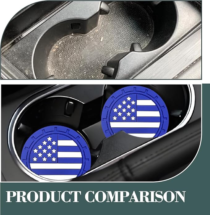 Automotive Universal Car Cup Holder Coasters 4 Pack, Non-Slip Silicone Cup Holder Insert 2.72~2.75 Inch, Anti-Skid Shockproof Drink Mat with Flag Design, Vehicle Interior Accessories Blue
