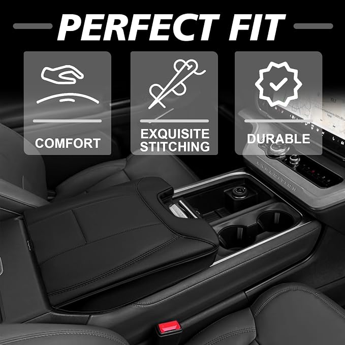 Muslogy Center Console Armrest Cover Fit for Ford Expedition 2025 2026 Accessories, Comfort Armrest Pad Console Lid Cushion Vegan Leather Regular Thick