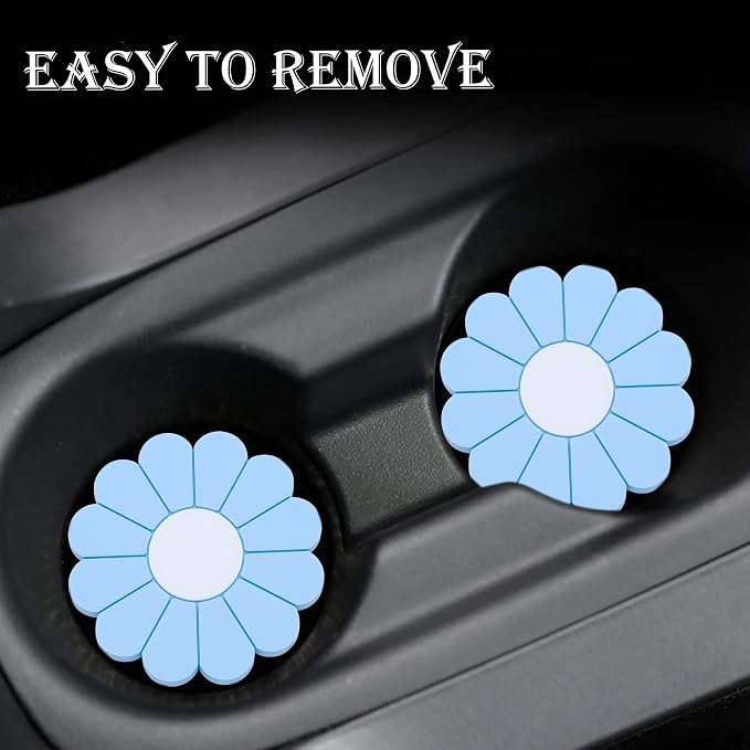 4-Pack Car Cup Holder Coaster Inserts, Daisy Shape, 2.75 Inch Non-Slip Silicone Cup Holder Insert, Universal Non-Slip Cup Holders, Car Accessories Interior for Women and Man (Light Blue)