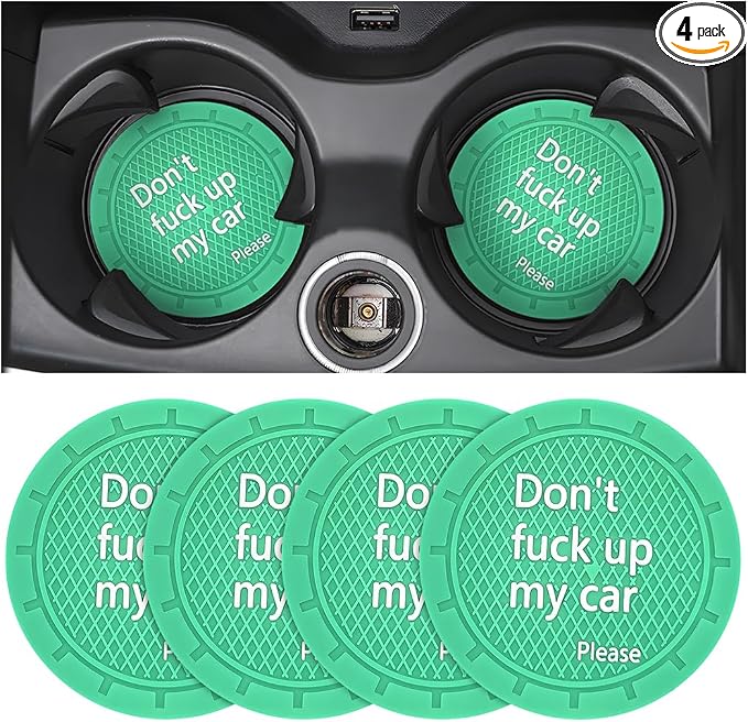 8sanlione Car Cup Coaster, 4Pcs 2.75 Inch Auto Cup Holder Insert Coasters, Anti-Slip Waterproof Embedded Drink Mat, Automotive Interior Accessories for Men and Women (D Light Green/4PCS)