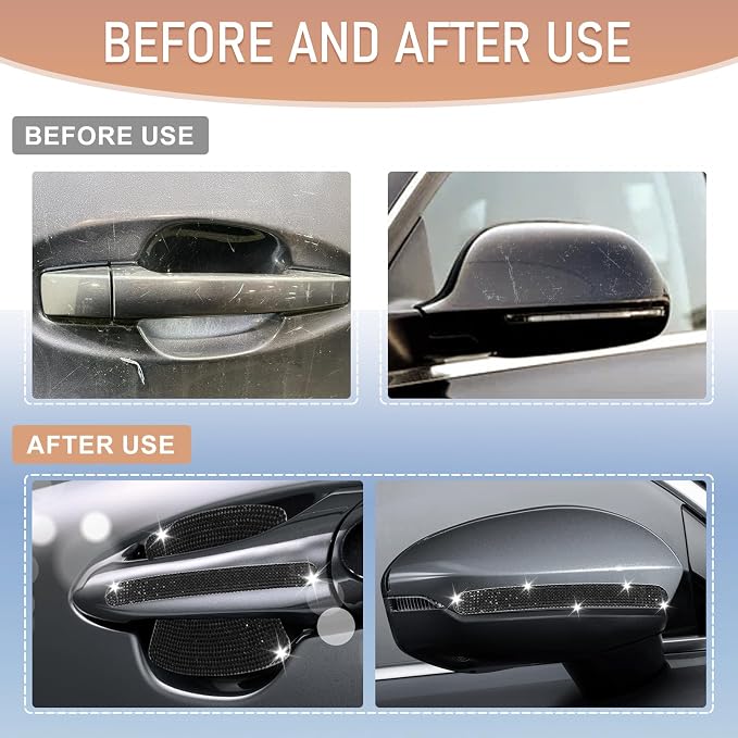 10 PCS Bling Car Door Handle Protector, Shiny Crystal Rhinestone Anti-Scratch Universal Cars Door Handle Protective Cover, Glitter Automotive Exterior Accessories for Women (Black)