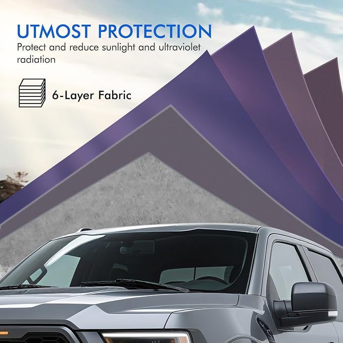 Car Cover Waterproof All Weather, 6 Layers Outdoor Full Exterior Cover Rain Sun UV Snowproof Protection with Zipper Cotton, Mirror Pocket for Ford F-150 Raptor