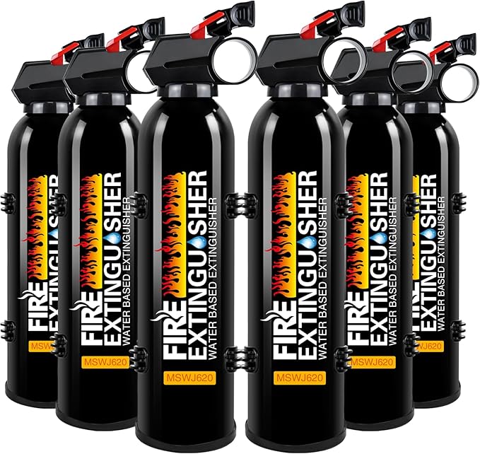 Fire Extinguishers with Mount Bracket - 6 Pack Small Portable Fire Extinguisher for Home, Kitchen, Car, Boat, RV, Vehicle - 620ml Water-Based Fire Extinguisher for Class A, B, C, K Fire