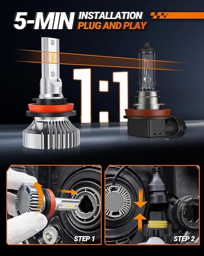 SEALIGHT H11 H8 H16 LED Fog Lights Bulb, 400% Brightness H9 H8 Fog Lights LED Bulb, 6000K White H11 Fog Light Bulbs for Car, 50,000 HRS Lifespan Replacement Fog Light Bulbs, IP68 Waterproof, Pack of 2