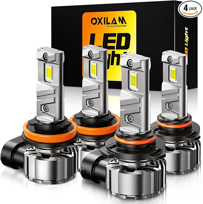 OXILAM 9005 H11 LED Light Bulbs, 11X Brighter 6500K White, Anti-Flicker, 60,000Hrs Lifespan, Plug and Play, IP68, H8/H9 HB3 Fog Compatible with Cars Trucks SUVs, Pack of 4