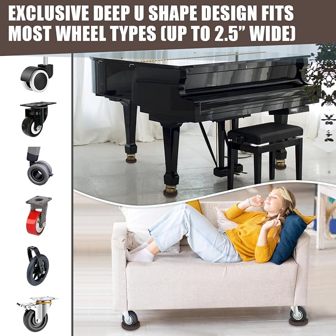 Bed Stoppers to Prevent Sliding - 4 Pack Furniture Wheel Stopper for Hardwood Floor - Rubber Caster Cups fit All Wheels of Furniture, Sofa, Bed, Chairs