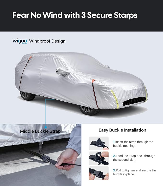 Wigoo Mercedes-Benz GLC-Class Car Cover Accessories 2016-2026, Custom Fit SUV Cover, All-Weather Outdoor Protection, Windproof Straps, UV Rain Dust Protection, Paint-Safe Lining, Door Zipper