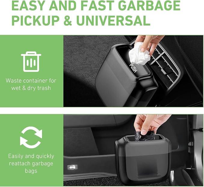 Car Trash Can, Portable Push to Open Storage Bucket with Lid, Waterproof Anti-Leak Hanging Clutter Canister with Trash Bags, Universal Large Capacity Supplies Box for Car Truck Van (Silver)