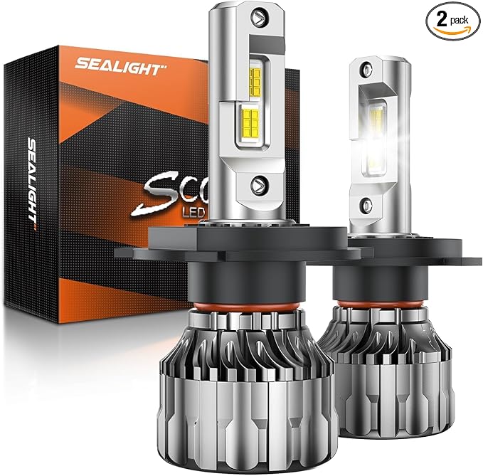 SEALIGHT 70000LM Super Bright H4 Bulbs, 6500K Cool White Fog Bulbs, 70000+ Hours Lifespan Powersport Bulbs with 15000RPM Cooling Fan, Plug-N-Play, Pack of 2