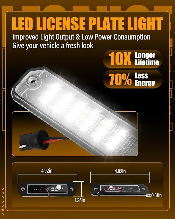 LESAUCE LED License Plate Light for 1992-1995 Honda Civic Hatchback, for 1996-1998 Civic Sedan, for 1996-2000 Civic Coupe, 6000K White, IP68 Waterprooof, Pack of 2