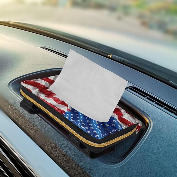 American Flag Print Car Visor Tissue Holder Automotive Sun Visor Napkin Holder American Flag Print Tissue Box Holder for Car