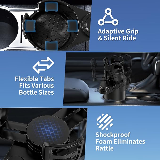 2 in 1 Car Cup Holder Expander, Adjustable Base (2.6-3.9") Dual Cup Holder Extender for Car, Universal Large Drink Holder Adapter Fits 32/40 oz Yeti, Hydro Flask, Mugs & Bottles, 360° Swivel