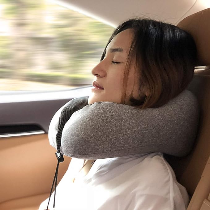 MLVOC Neck Pillow for Traveling, Upgraded 100% Pure Memory Foam Travel Neck Pillow for Airplane Flight Sleep, Breathable & Machine Washable Cover, Travel Kit with 3D Eye Mask, Earplugs & Bag, Grey | memor foam