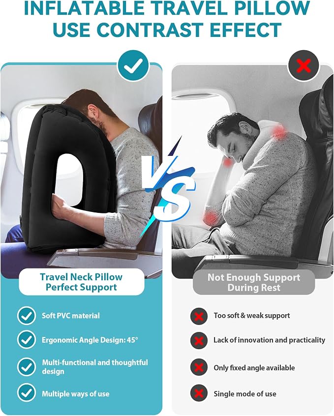 Travel Pillow,Inflatable Airplane Pillow for Sleeping to Avoid Neck and Shoulder Pain,Supports Head and Chin Used for Airplane,Car,Bus and Office