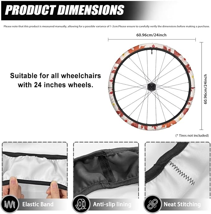 Maple Fall Wheelchair Wheel Covers Set of 2 Autumn Wheelchair Accessories Dustproof for Vacation Portable