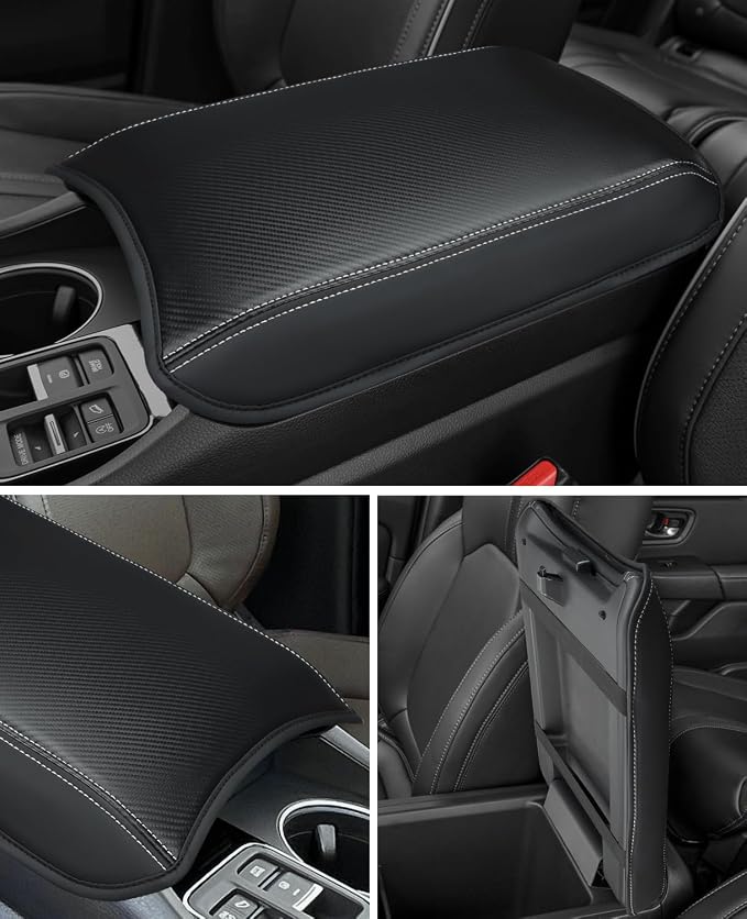 INTGET Center Console Cover for Honda Pilot Accessories 2023-2025 2026,Ridgeline/Passport 2024 2025 2026 Leather Car Armrest Arm Rest Box Lid Middle Seat Protector (Carbon Pattern with pad, 2023+)