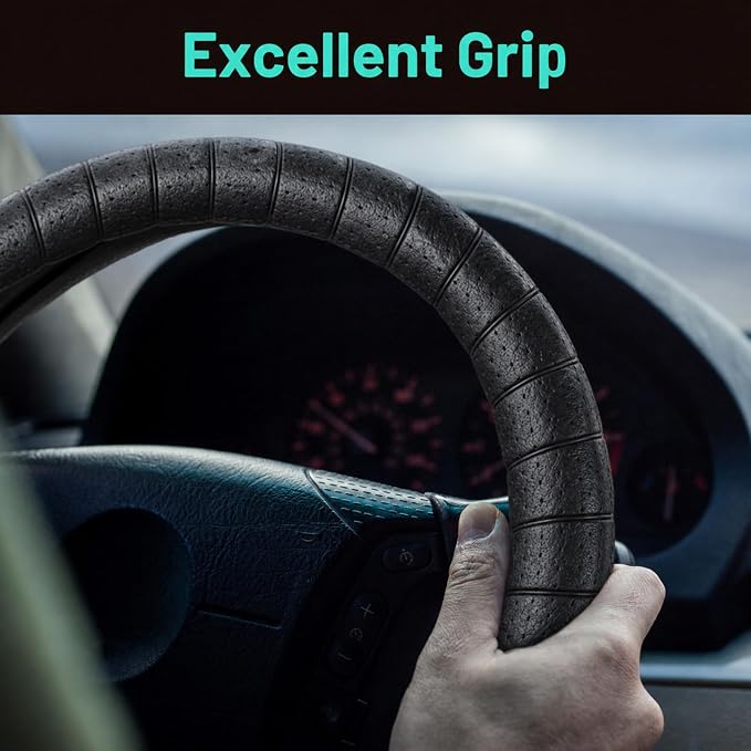DaisyInner 17.5-18 Inch Steering Wheel Cover for Semi Truck No-Slip & Comfy Grip for Semi Trucks, Rv, Big Rig and 18 Wheelers(Segmented,Leather,Black)