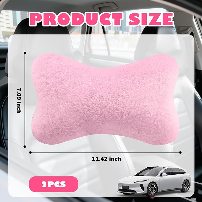 2PCS Soft Car Headrest Pillow,Ergonomic Car Neck Pillow (Pink) | for Driving Relief Neck Fatigue,Universal Cars Pillows Headrest for Cars Interior Accessories with Detachable Cover