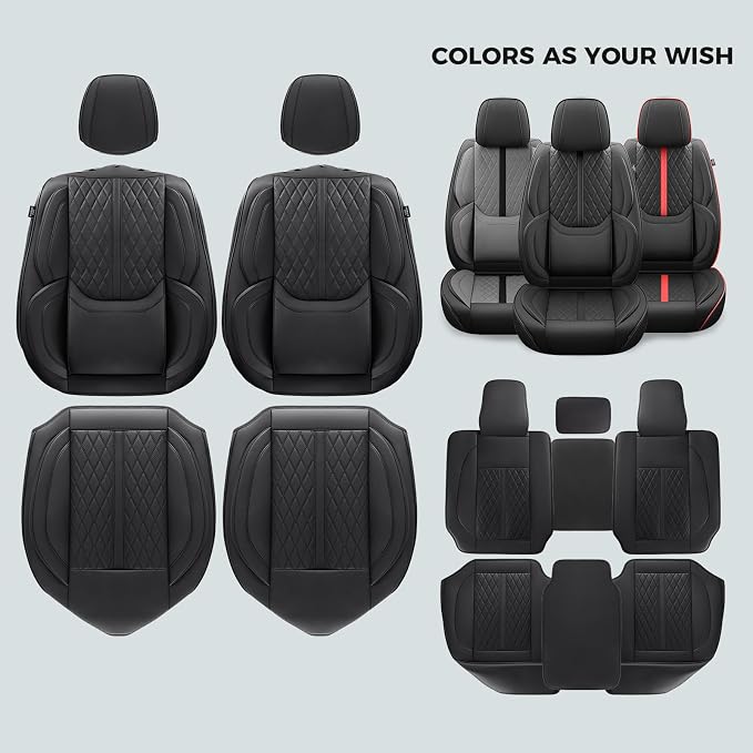 Seat Covers for 2019-2026 Dodge Ram 1500/2500/3500, Flat Bench | lumbar padded, premium waterproof leather, full coverage, anti-slip, storage pockets, long-term durability, airbag compatible