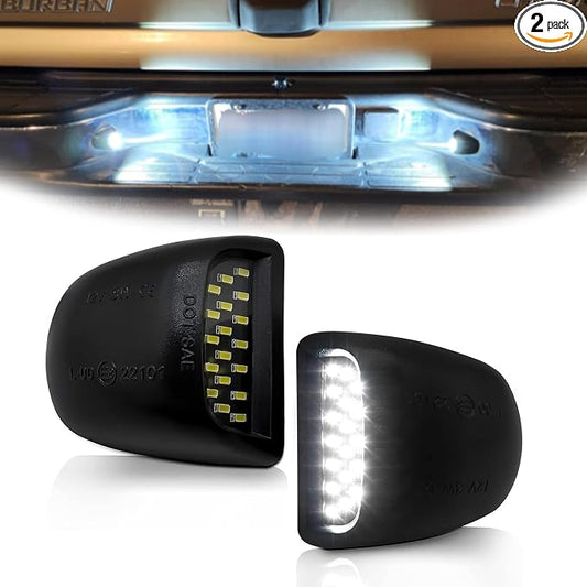 LED License Plate Light Assembly Compatible with Chevy Silverado GMC Sierra 1500 2500HD 3500HD (2019-2024), Tahoe Suburban Yukon Escalade, 48-SMD 6500K White Rear Tag Lamp, Plug & Play