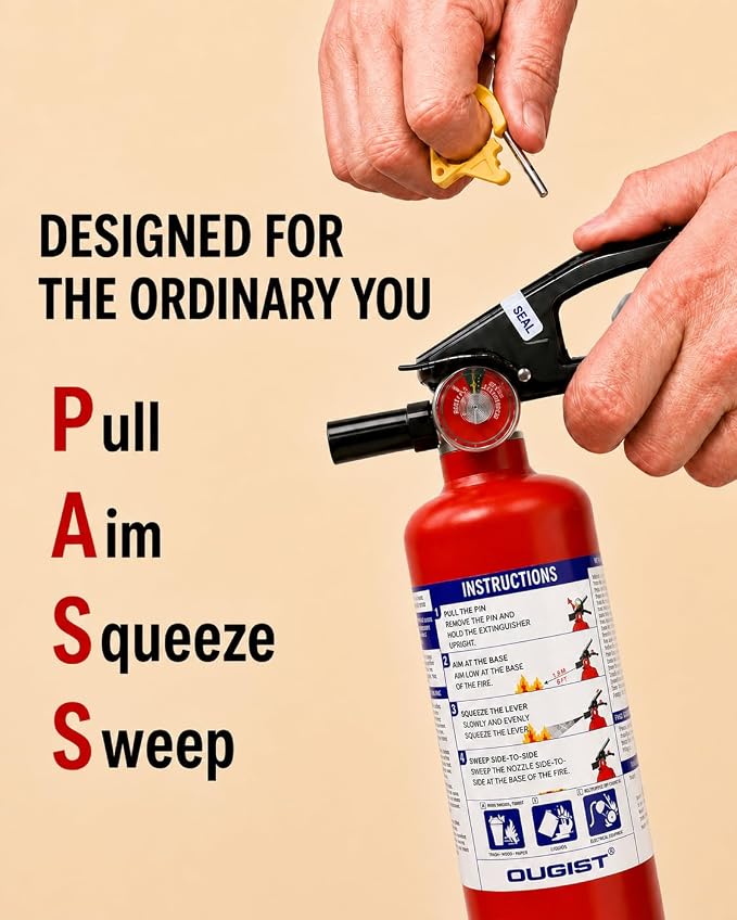 Ougist Fire Extinguisher for Home & Vehicle, 1-A:10-B:C, FF1KG 2.5lb 6 Pack | Dry Chemical Extinguisher Set for Small Home, Car, Garage and Boat Fires with Quick-Release Handle and Compact Storage