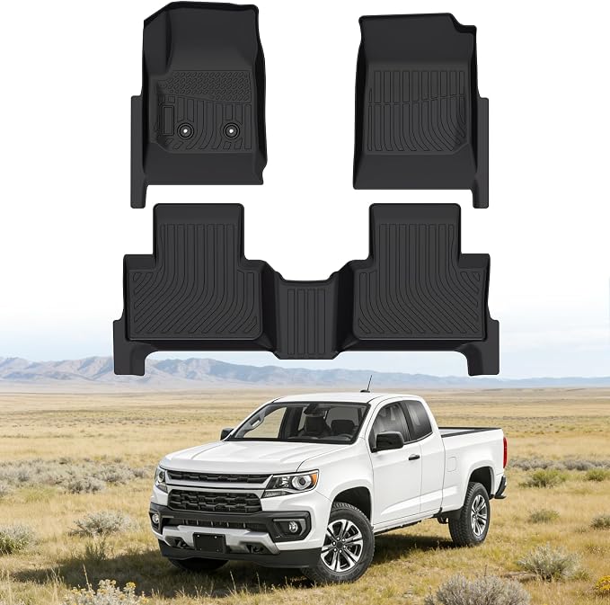 Floor Mats for Chevy Colorado Crew Cab 2015-2022 | & for GMC Canyon Crew Cab 2015-2022 (Not for 2 Door or Extended Cab), TPE All Weather Protection (Two-Row Floor Mats)