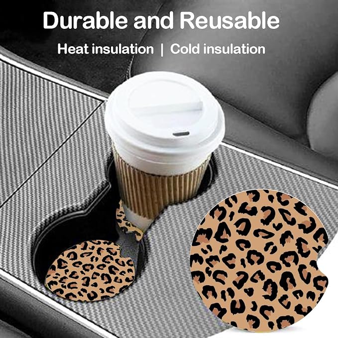 Ceramic Car Coasters – Absorbent Car Cup Holder Coaster Set for Women, Cute Aesthetic Car Accessories for Girls, 2 Pack (Chocolate Brown)