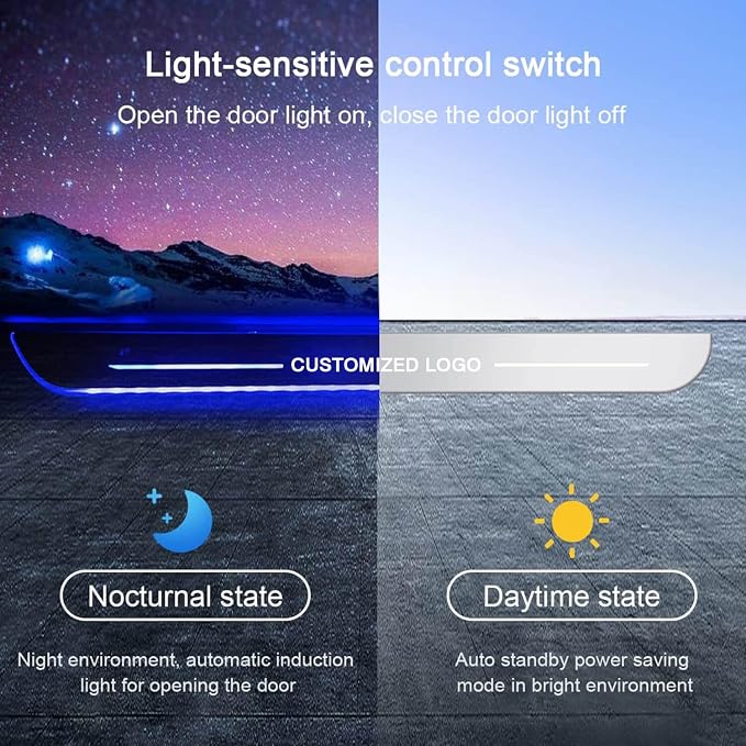 Custom Led Door Sills for Car Magnetic with Logo or Text, 7 Colors/28 Change Modes Cars Door Welcome Courtesy Lights, Auto-Sensing, Wiring-Free Car Pedal Light