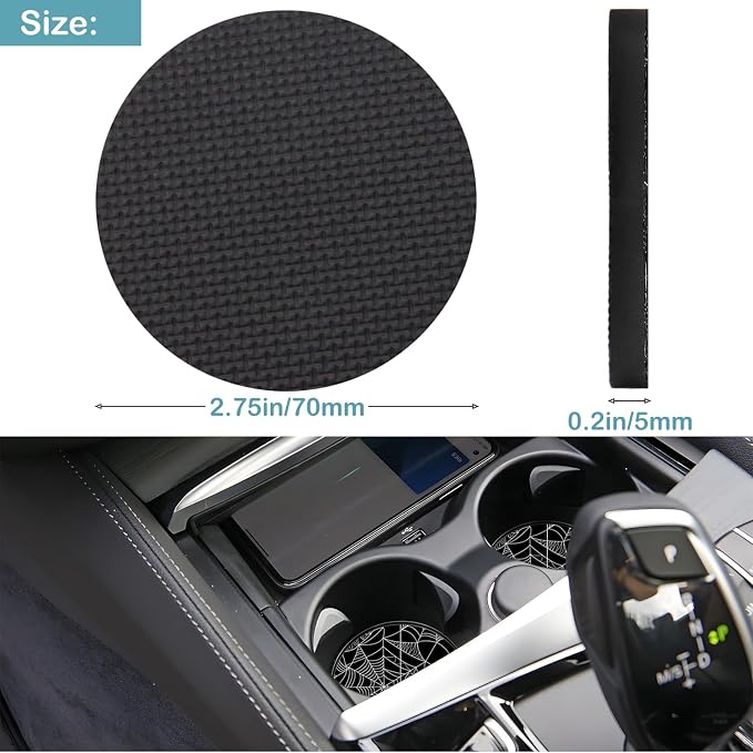 Car Cup Holder Coasters, 2 Pack – 2.75" Universal Auto Anti-Slip Insert Coaster, Rubber Car Coasters, Personalized Car Accessories for Women & Men (Spider Web)
