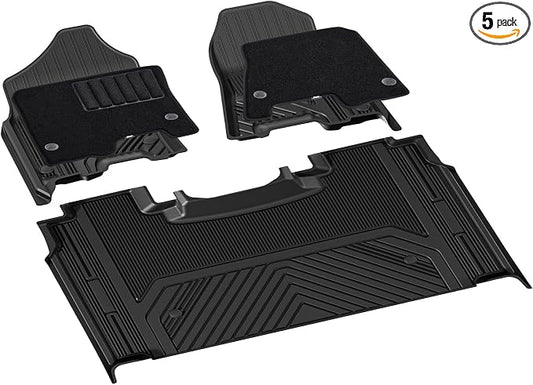 3W Dodge Ram 1500 Floor Mats & Front Carpets for 2019-2024 with Original Storage Under Rear Seat All Weather Floor Liner Car Accessories Ram 1500 New Body Crew Cab (Not for Classic Models)