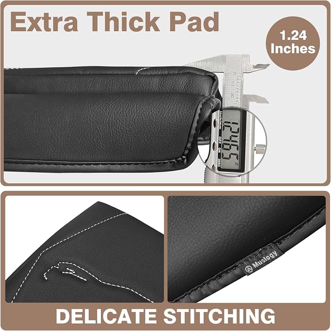 Muslogy Center Console Armrest Cover Fit for Toyota Tacoma 2024 2025 2026 Accessories, Comfort Armrest Pad Console Lid Cushion Vegan Leather 1-Inch Extra Thick(Black/Gray Stitching)