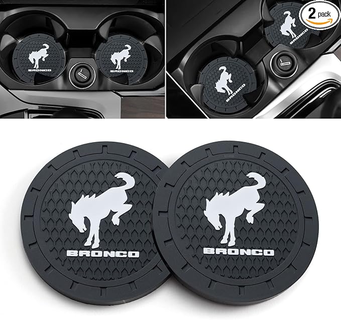 Ford Bronco Car Cup Holder Coaster, Silicone, 2.76 Inch, 2 Pieces | Car Interior Accessories