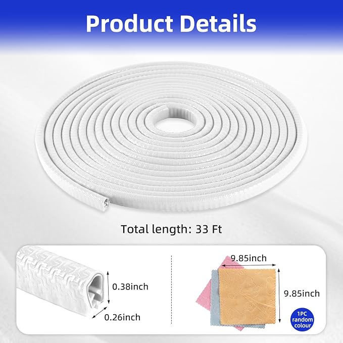 SINGARO 33Ft (10M) Car Door Edge Guard, No Glue Car Door Entry Guard Protective Strip, Rubber Edge Trim Car Door Protector, Applicable to Car, Truck, SUV and ATV, Car Exterior Accessories（White）