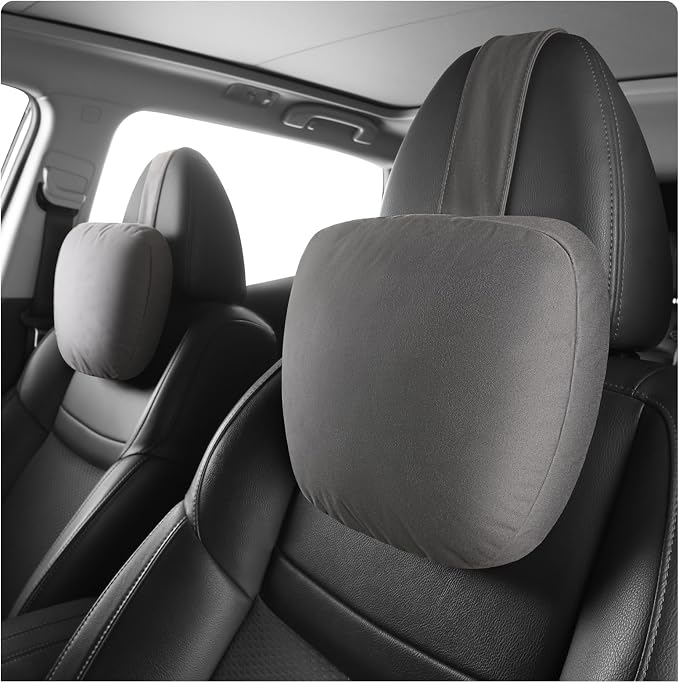 2pcs Car Neck Pillow for headrests,Support Drive Seats Head Cushion Pillows,Microfiber Velvet,Plant-Based Polyester,Thickness & Height Adjustable,11.8x7.5,Inner Liner fillable(Grey)
