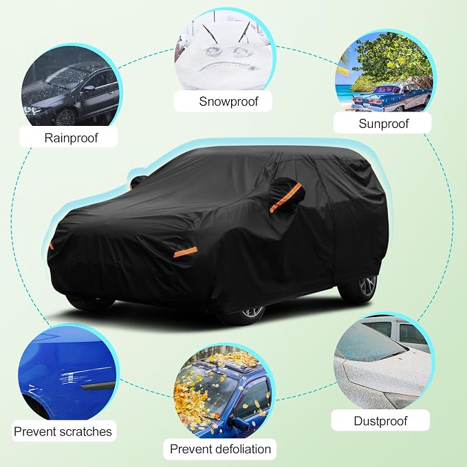 SEAZEN 7 Layers SUV Car Cover Waterproof All Weather, Heavy Duty Car Cover for Automobiles with Zipper Full Exterior Cover Outdoor UV Snow Wind Protection, Universal Full Car Cover 176" to 190"