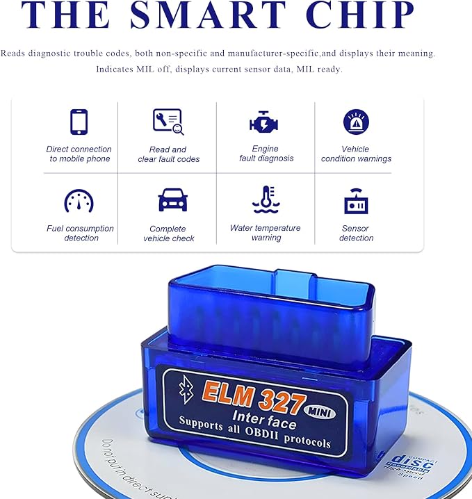 ELM327 OBDⅡ Car Auto Diagnostic Scanner, Professional Auto Bluetooth Scan Tool Engine Fault Code Reader, Portable Vehicle Interface Adapter Check Engine Light Code Reader