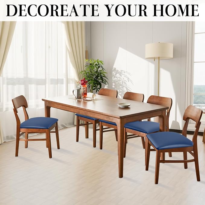 Pu Leather Dining Chair Seat Covers Set of 2, Waterproof Kitchen Chair Covers Stretch Chair Cover for Kitchen/Dining Room/Hotel, Tasteless seat Covers for Chairs (Blue - 2 PCS)